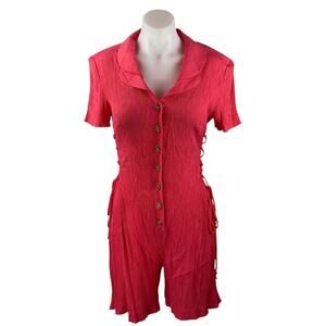 Scarlett International Red Short Sleeve Button Down Lace Up Jumpsuit Romper 9/10
